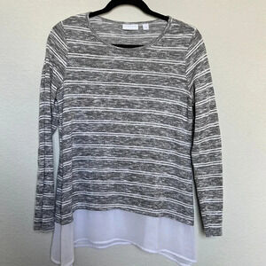 New York & Company Grey Striped Sweater with Blouse Under Piece